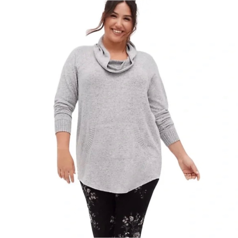 Torrid Super Soft Plush Raglan Grey Cowl Neck Tunic Sweatshirt